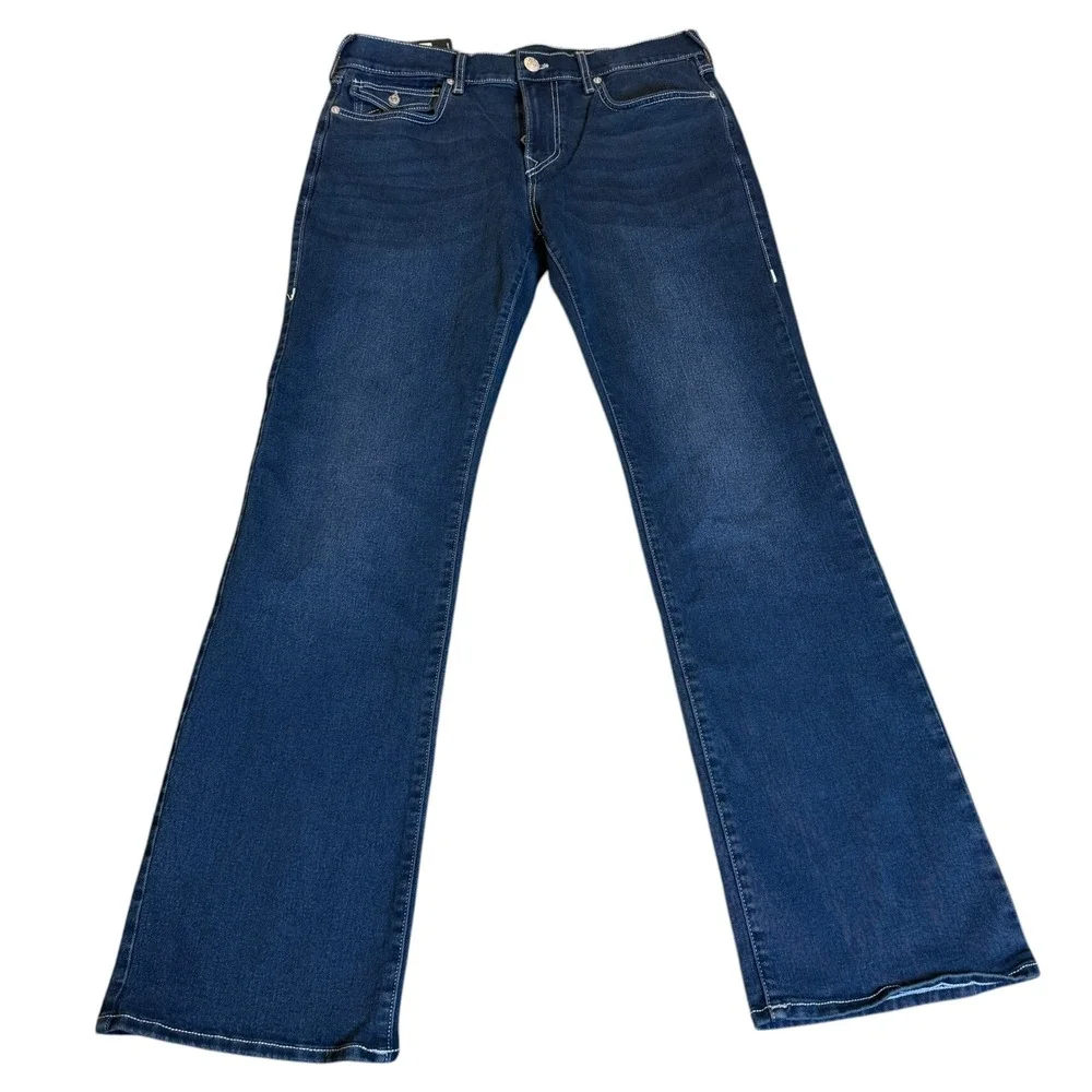 True Religion Billy Relaxed Bootcut Jeans Mens 32 Dark Blue New Flap Pocket